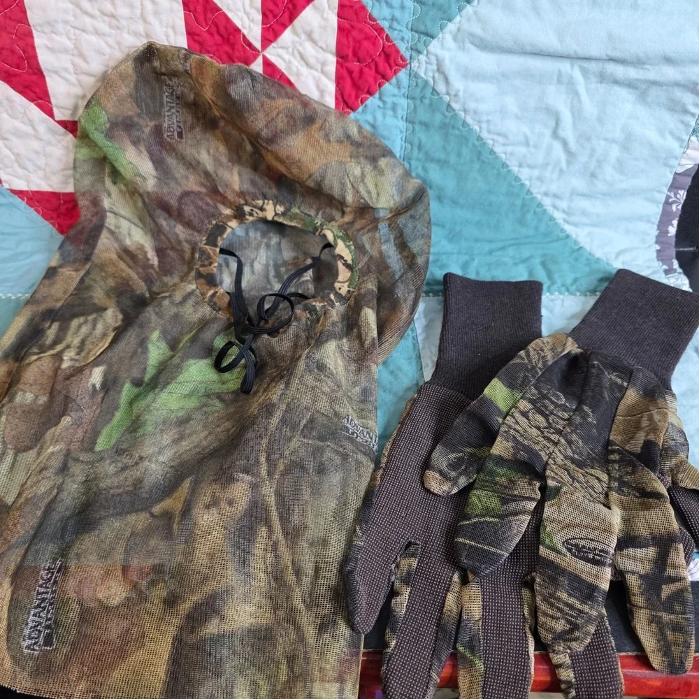 Advantage Camouflage Mesh Face Mask and Gloves Set Brown Green Hunting Gear